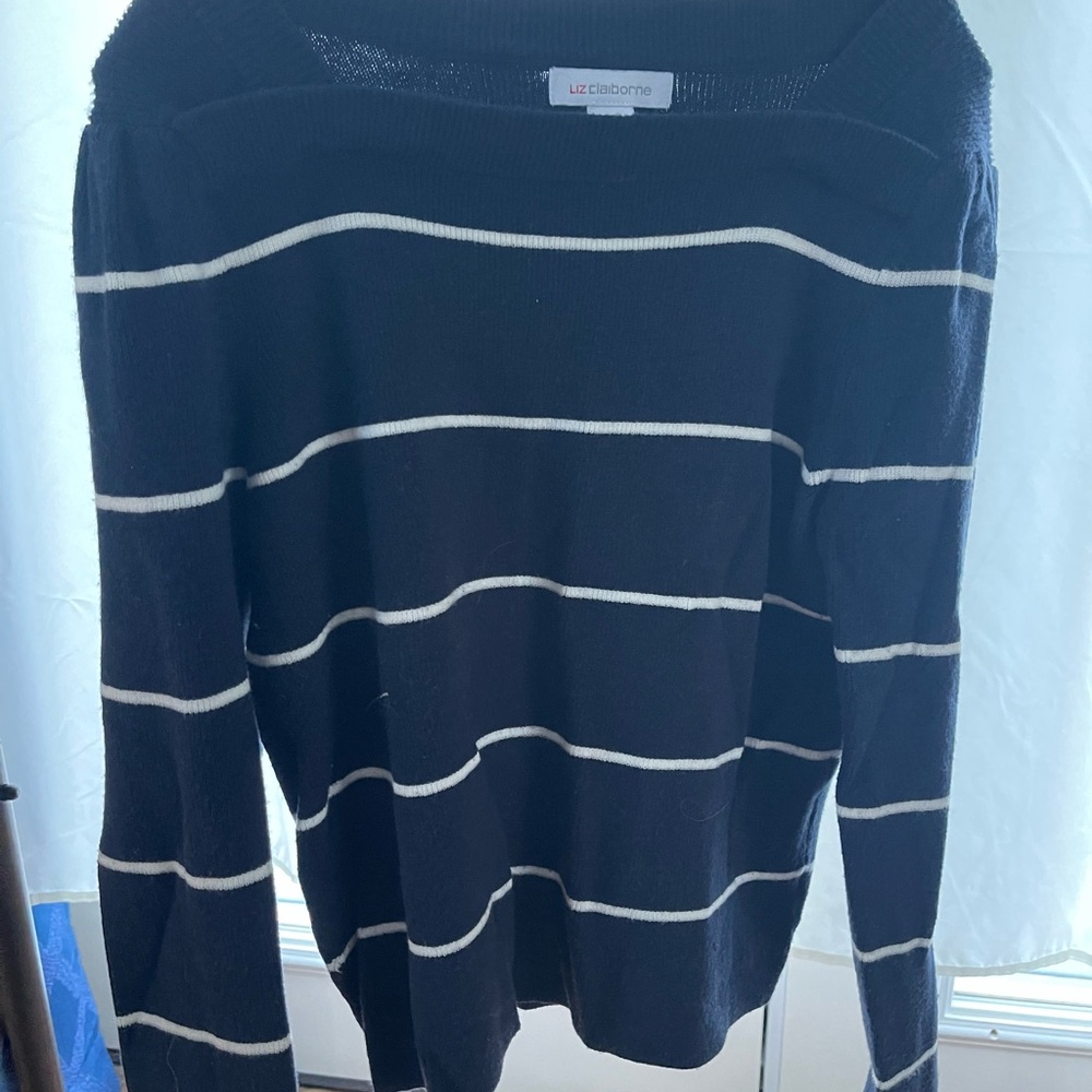 Liz Claiborne Black and White Off-the-Shoulder Sweater
